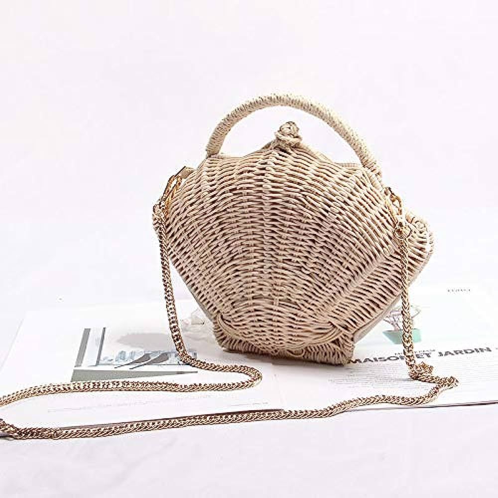 Straw Bag Shell-Shaped Chain Small Messenger Bag Rattan Woven Shoulder Portable Beach Vacation St... | Amazon (CA)