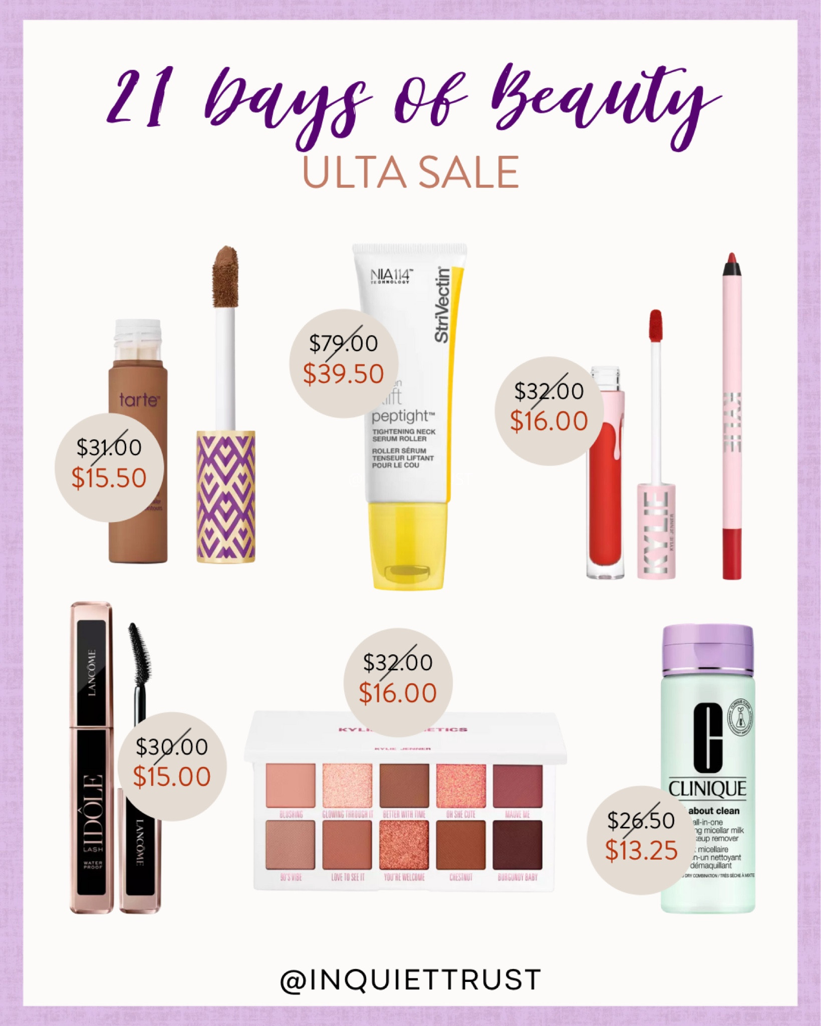 Ulta's 21 days of Beauty sale has products from Tarte, Clinique, Kylie, and more!

#beautypicks #makeupessentials #onsalenow #skincaremusthaves

#LTKunder50 #LTKsalealert #LTKbeauty