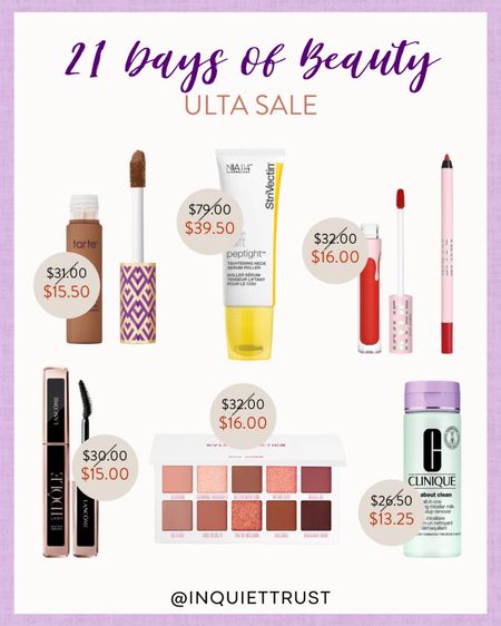 Ulta's 21 days of Beauty sale has products from Tarte, Clinique, Kylie, and more!

#beautypicks #makeupessentials #onsalenow #skincaremusthaves

#LTKunder50 #LTKsalealert #LTKbeauty