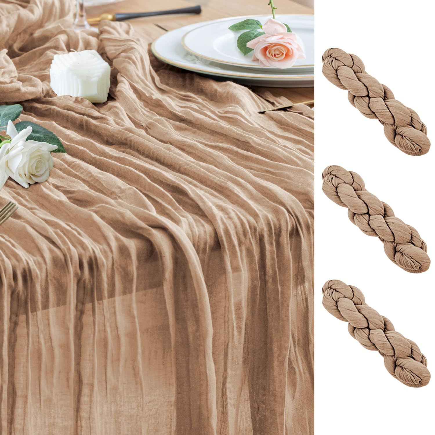 Wokceer Cheesecloth Table Runner Thanksgiving 3Pack 10FT Nude Brown Boho Gauze Cheese Cloth Table... | Amazon (US)