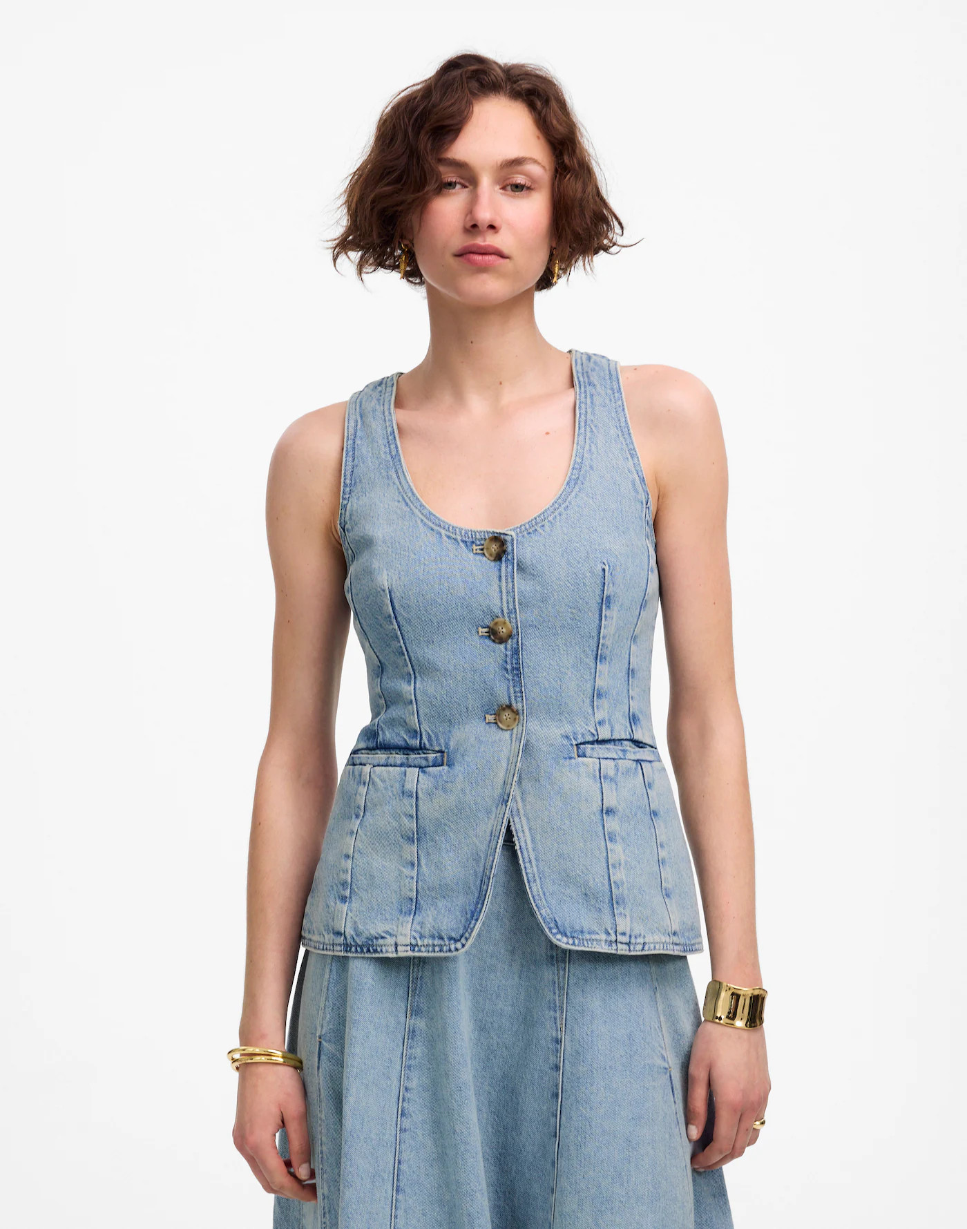 Denim Scoopneck Cutaway Vest in Edmonson Wash | Madewell | Madewell