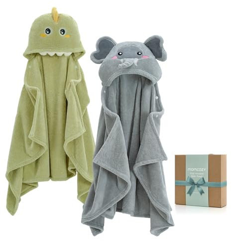 Momcozy Hooded Baby Towels-Visualize Health Label -2 Pack Premium Coral Fleece Bath Towel with Large Size-Ultra Absorbent for Baby Comfort- Great Gift for Newborn, Toddler and Kids(28"x 55", L x W) | Amazon (US)
