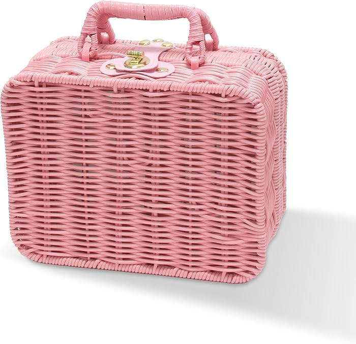 Mini Wicker Picnic Basket, Decorative Prop Suitcase Vintage Storage Hamper Makeup Organizer, 8.7"... | Amazon (US)