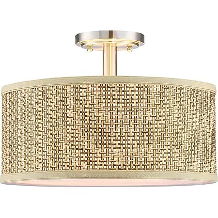 Doraimi Lighting 2 Light 12" Fabric Drum Shade semi Flush Mount Ceiling Light PS Diffuser Brushed... | Amazon (US)