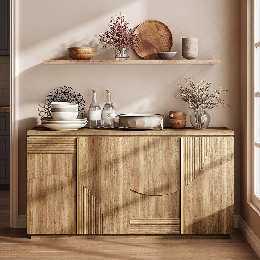 BELLEZE Sideboard Buffet Cabinet with Storage, 62 Inch Mid Century Modern Arched Wood Buffet Tabl... | Amazon (US)