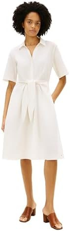 Tommy Hilfiger Women's Short Sleeve Linen Shirt Midi Dress with Pockets | Amazon (US)