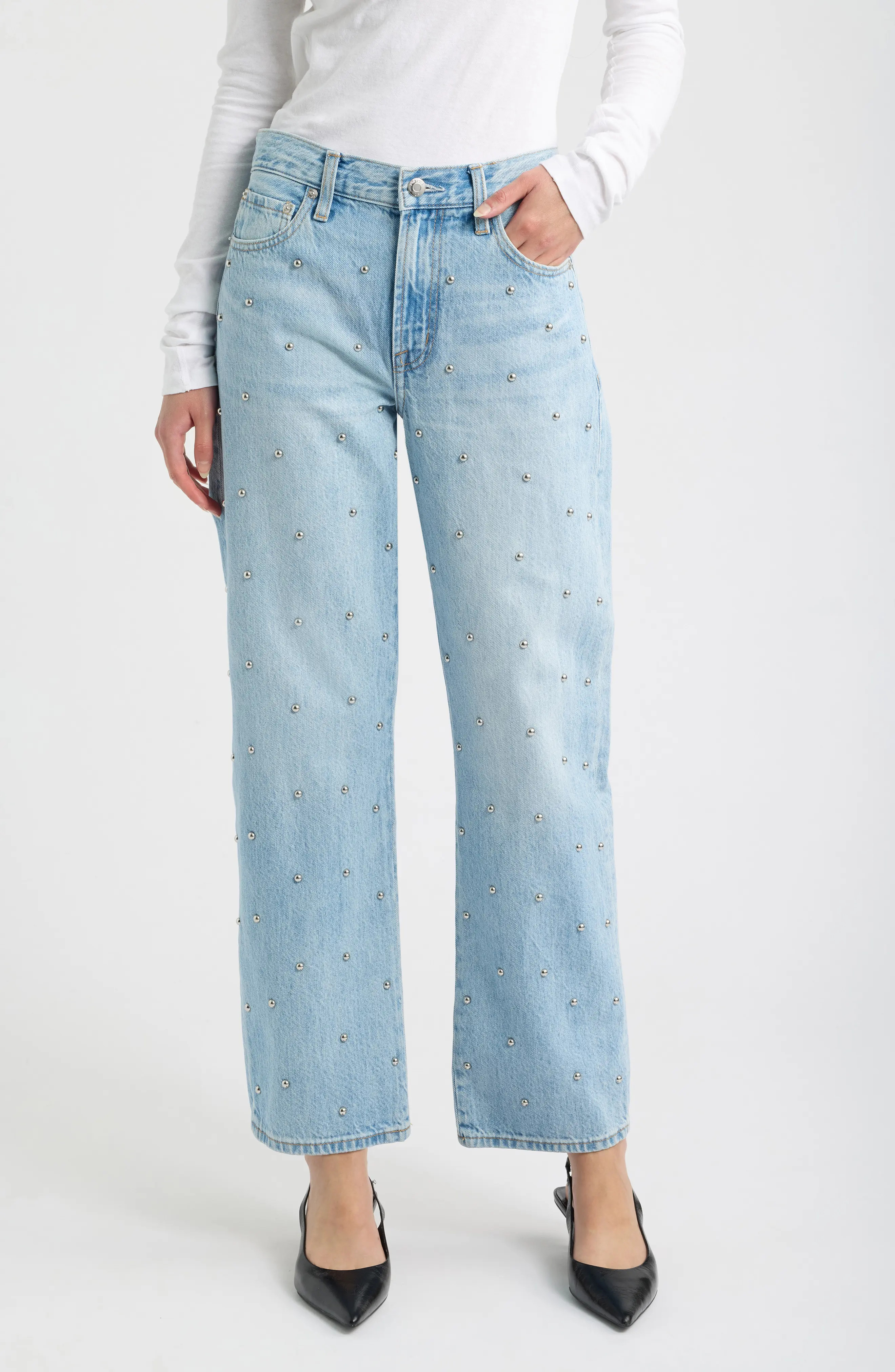 Lexi Distressed Studded Crop Barrel Jeans (Women) | Nordstrom | Nordstrom