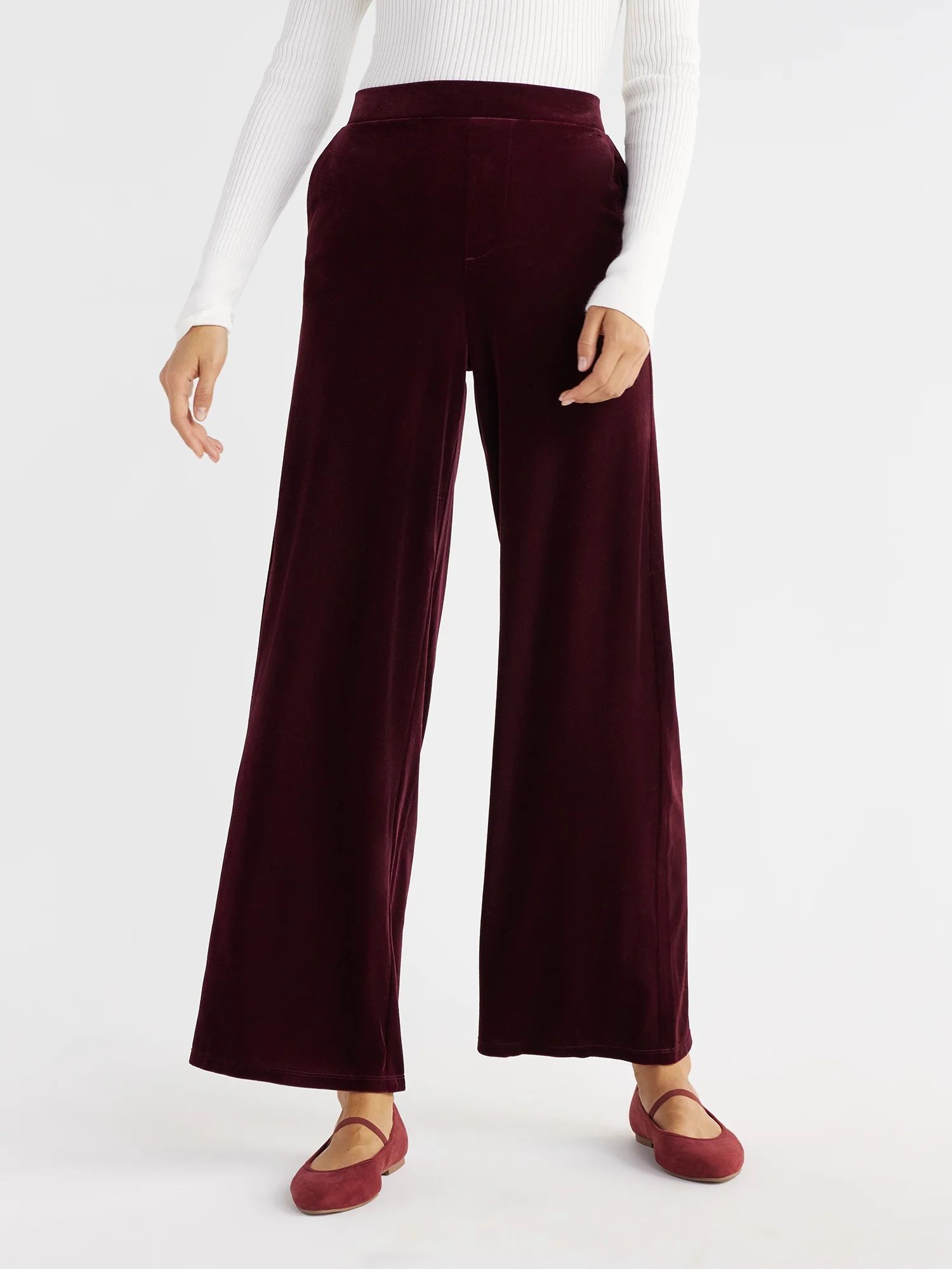 Time and Tru Women's Velvet Wide Leg Pants, 32" Inseam, Sizes XS-XXXL | Walmart (US)