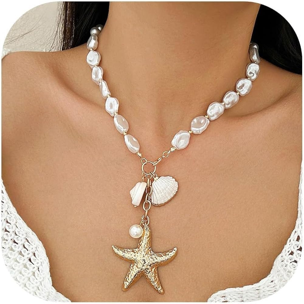 Dcfywl731 Shell Necklace for Women Summer Starfish Necklace Boho Surfer Jewelry Beach Vacation Es... | Amazon (US)