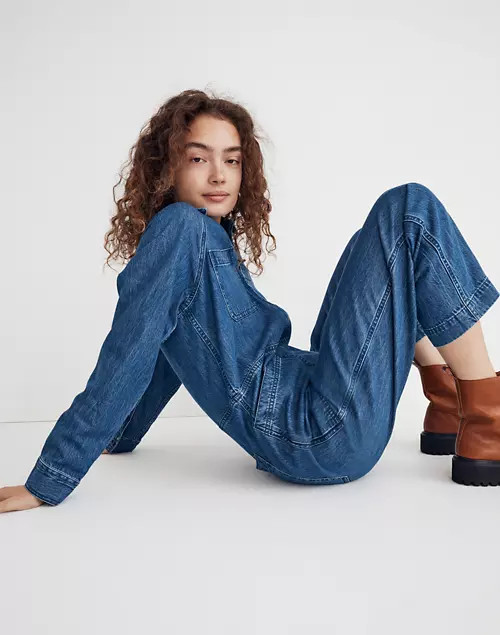 Garment-Dyed Denim Crop Coverall Jumpsuit | Madewell