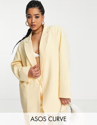 ASOS EDITION Curve oversized longline blazer in buttermilk | ASOS (Global)