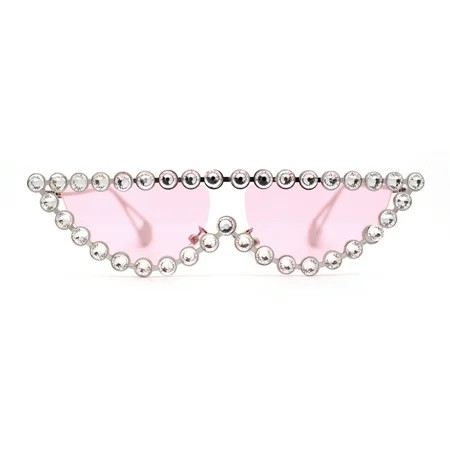 Large Rhinestone Show Sign Expose Lens Cat Eye Sunglasses Silver Pink | Walmart (US)