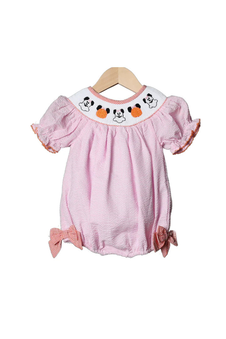 Smocked Pumpkin Mouse Pink Gingham Bubble | The Smocked Flamingo
