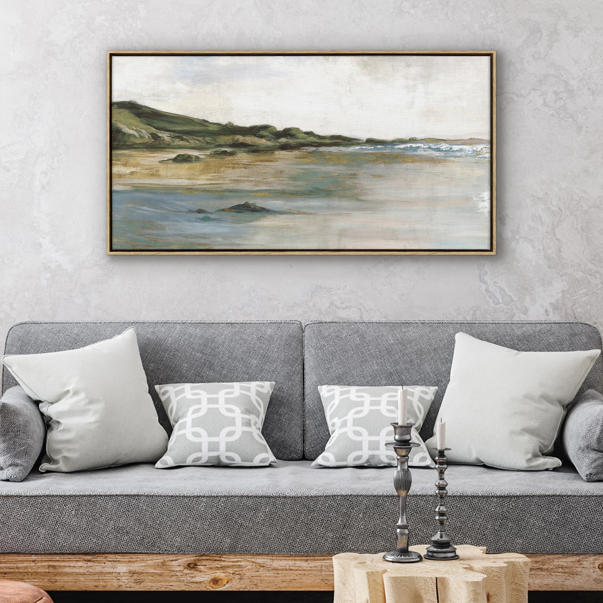 20x40 Canvas Wall Art Featuring a Sandy Shore, Green Hills and Blue Ocean - Coastal Wall Art | Wayfair North America