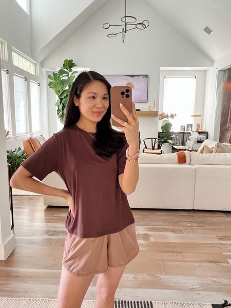 Casual summer outfit with this Nuuds lounge top that is so soft to wear paired with athletic shorts for an athleisure lounge look. Loving this for maternity! Wearing size XS in both and they fit TTS  

#LTKSeasonal #LTKstyletip