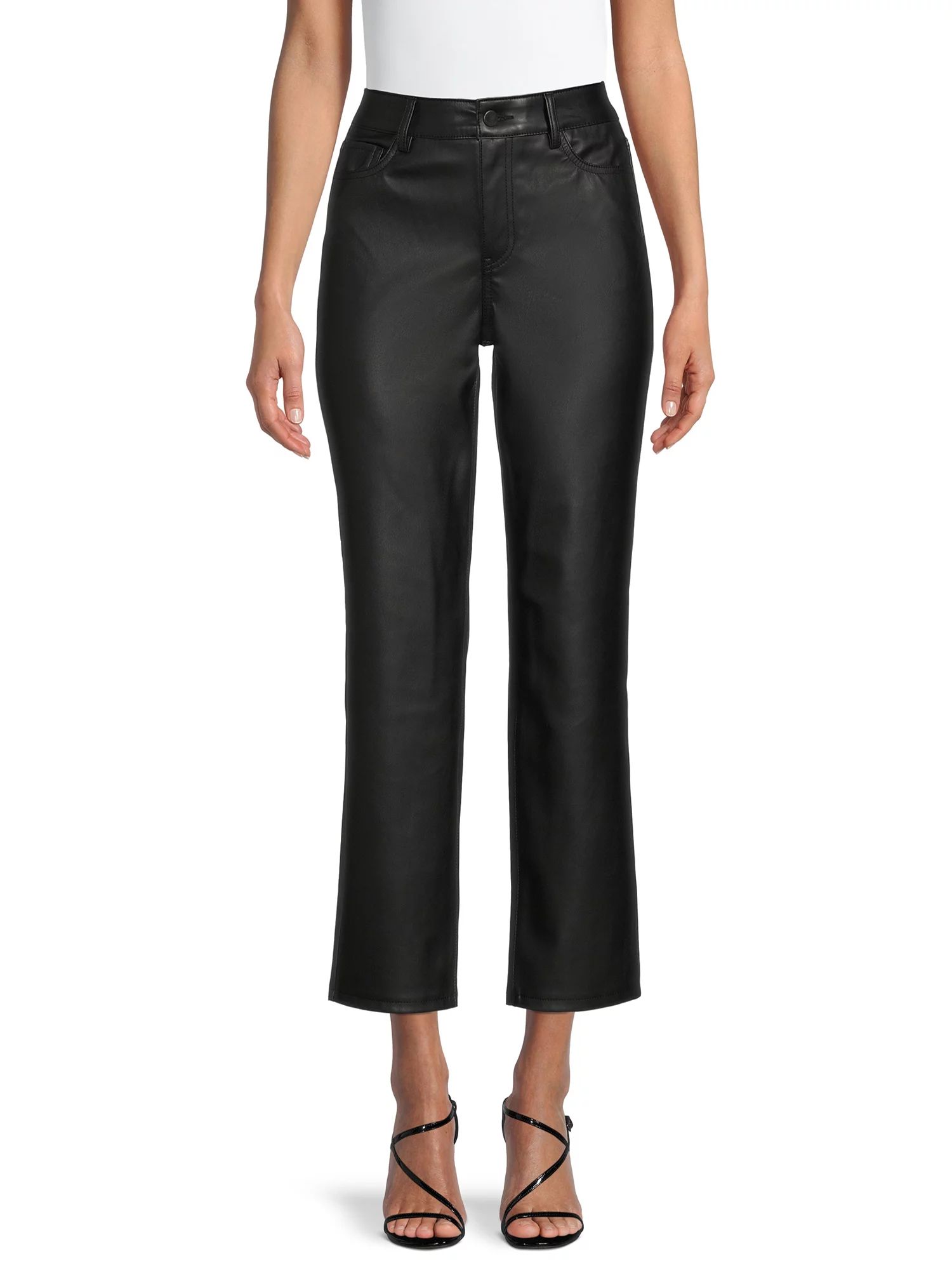 Time and Tru Women's High Rise Straight Faux Leather Pants | Walmart (US)
