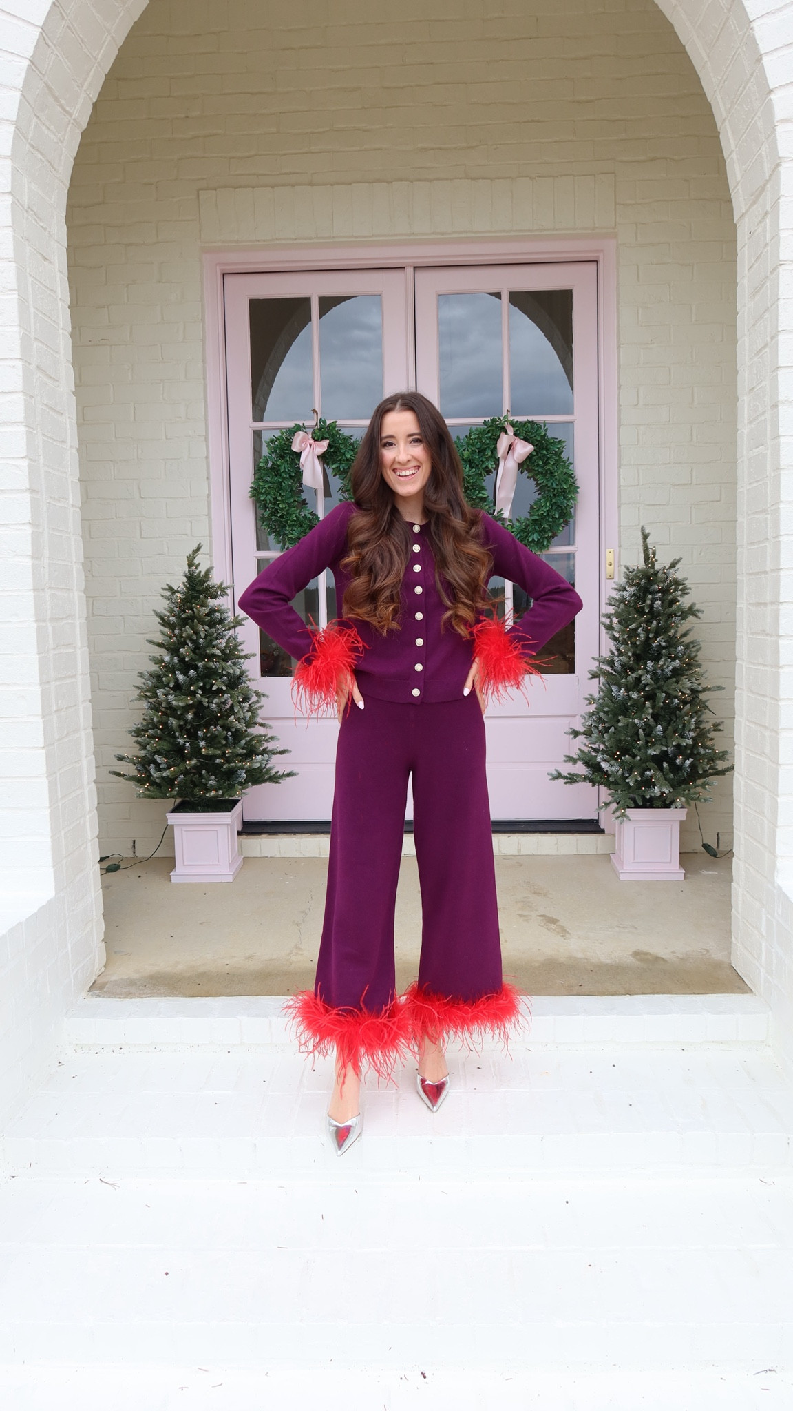 Holiday style | holiday outfit | feather trim | party | sweater set | metallic shoes | silver heels pumps | pointed toe | Christmas party 

#LTKCyberWeek #LTKHoliday #LTKootd