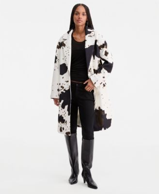 CoffeeShop Juniors' Long Single-Breasted Walker Coat - Brown/Grey/Ivory Plaid | Macy's