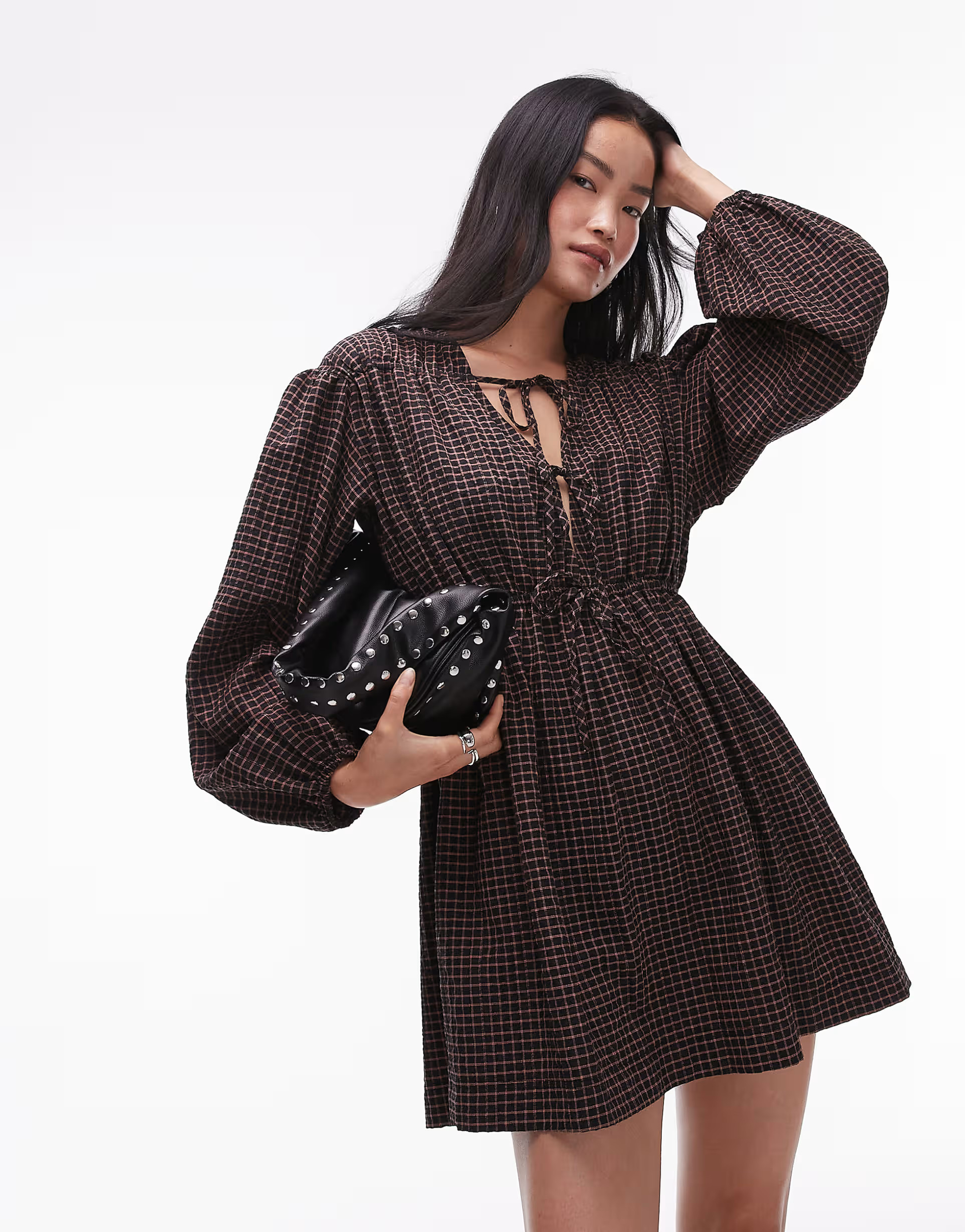 Topshop gathered bust mini dress in check | ASOS (Global)