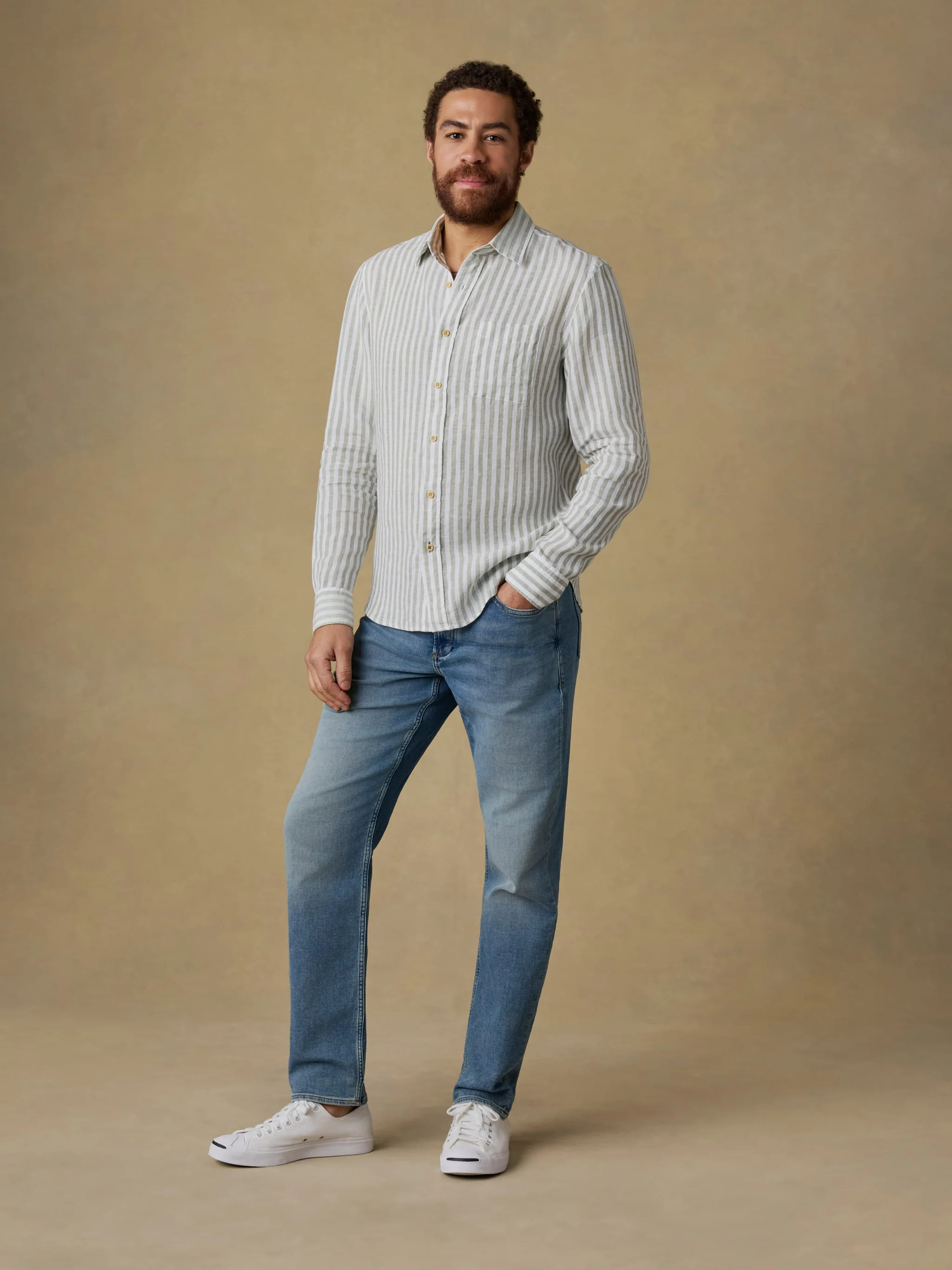 Laguna Linen Shirt - Green Hill Stripe | Faherty