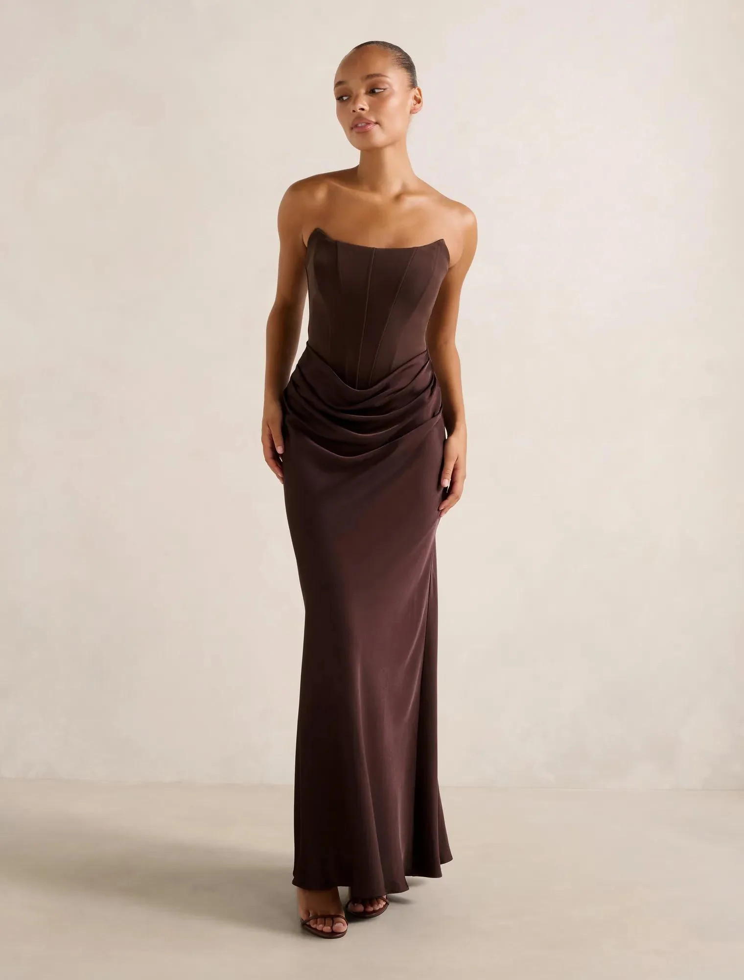 Isra Drape Strapless Maxi Dress Dark Chocolate | Ever New (CA)