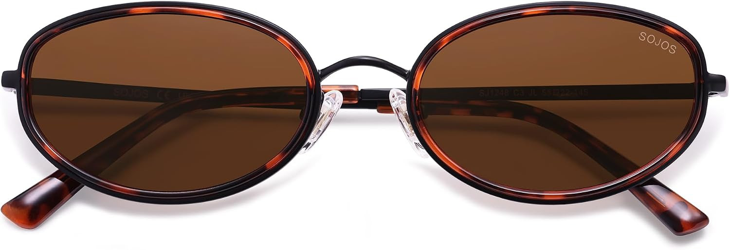 SOJOS Trendy Oval Polarized Sunglasses for Women Men, 80s 90s Chic Retro Vintage Sunnies SJ1248 | Amazon (US)