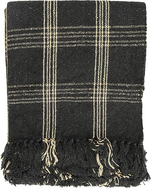 Creative Co-op DF3609 Plaid Black &amp; Tan Fringed Woven Cotton Blend Throw, Black | Amazon (US)