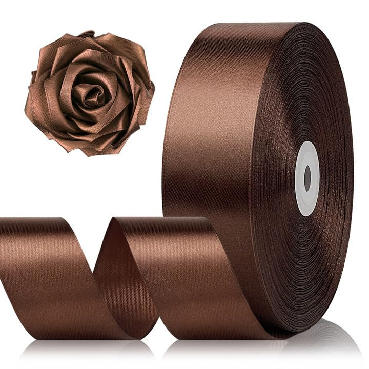 1-1/2 Inch 100 Yards Brown Satin Ribbon, Solid Fabric Ribbon Roll for Flower Bouquet, Gift Wrappi... | Amazon (US)