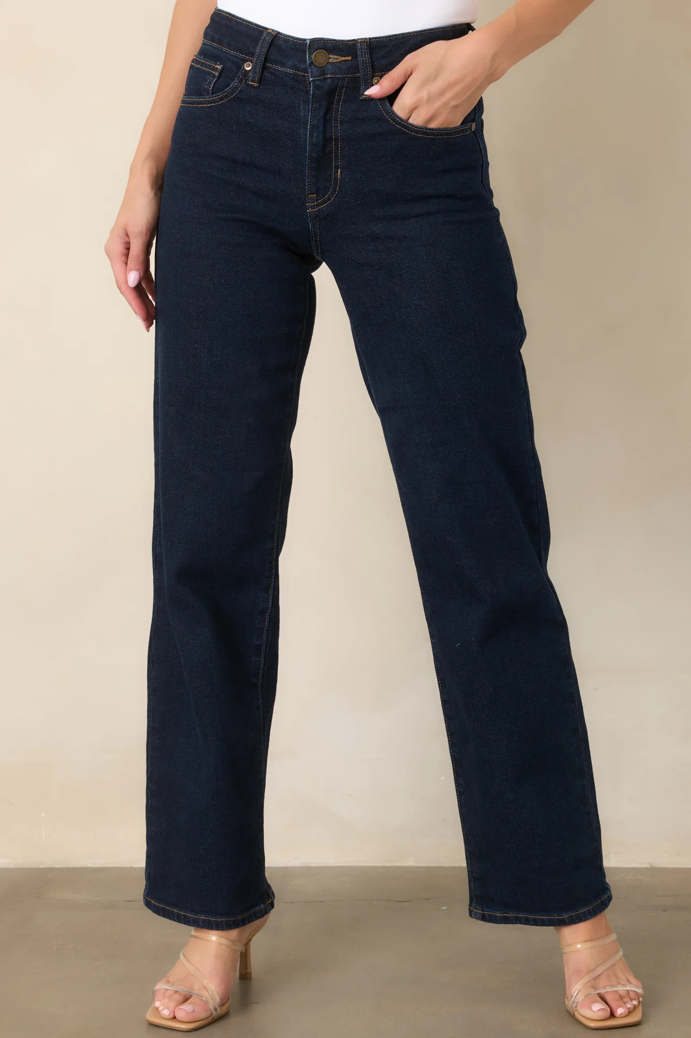Straight Talk Dark Wash Low Rise Straight Leg Jeans | Red Dress