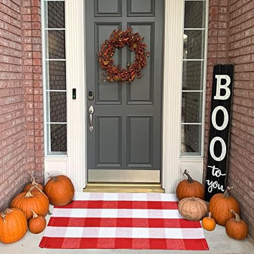 USTIDE Buffalo Check Plaid Doormat Red and White 2'x3'Hand Woven Cotton Plaid Rugs Farmhouse Laye... | Amazon (US)