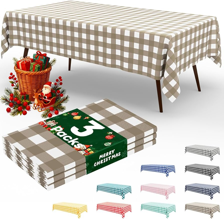 misaya 3 Packs Buffalo Disposable Table Cloth, 54 x 108 Inch Waterproof Plastic Tablecloth, Recta... | Amazon (US)