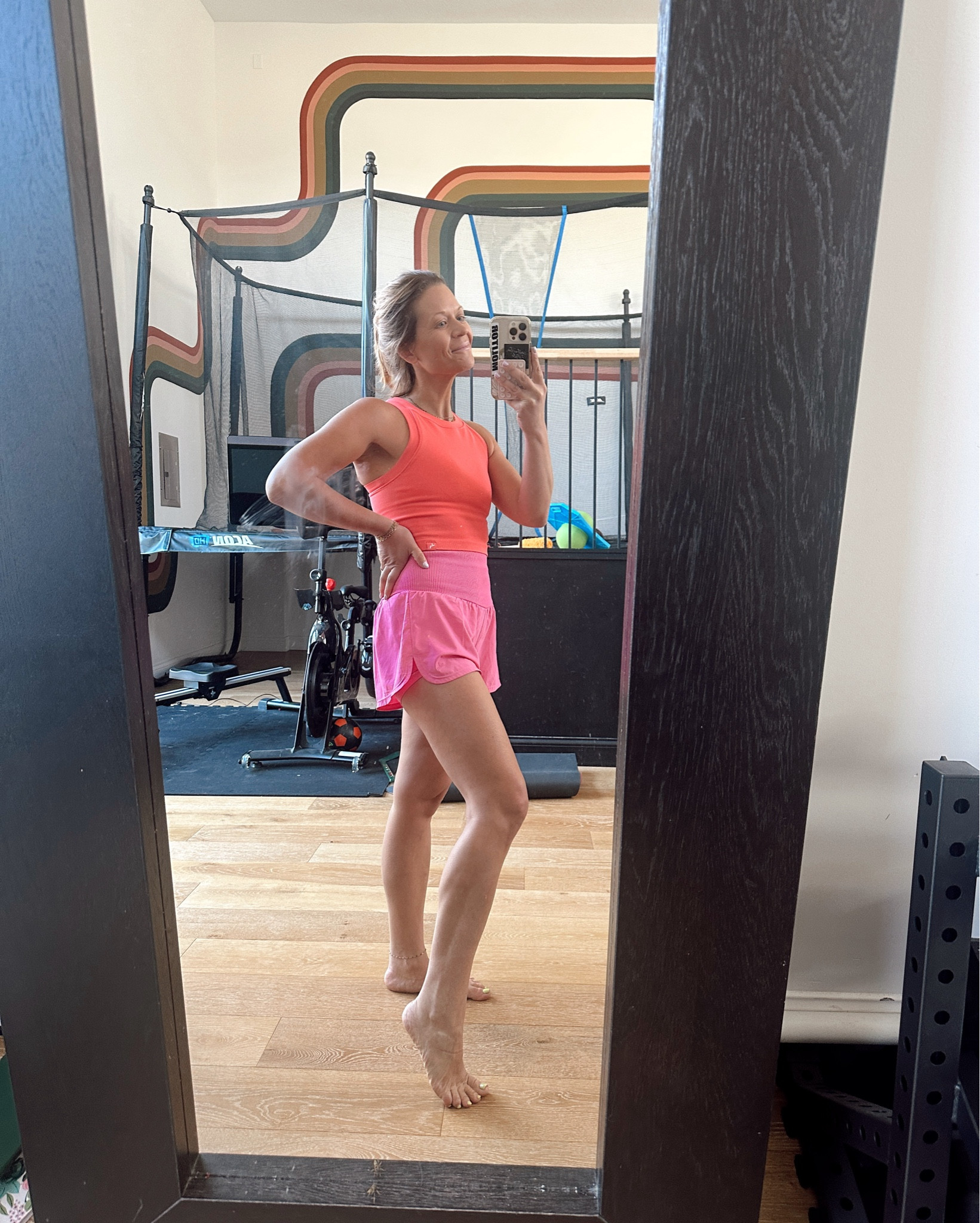 Fave color combo & workout fit. Holds the Mom bod tummy control in. And love the padded bra. Plus built in spandex shorts with pockets on both sides for phone, chapstick and more. 

#LTKActive #LTKOver40 #LTKStyleTip