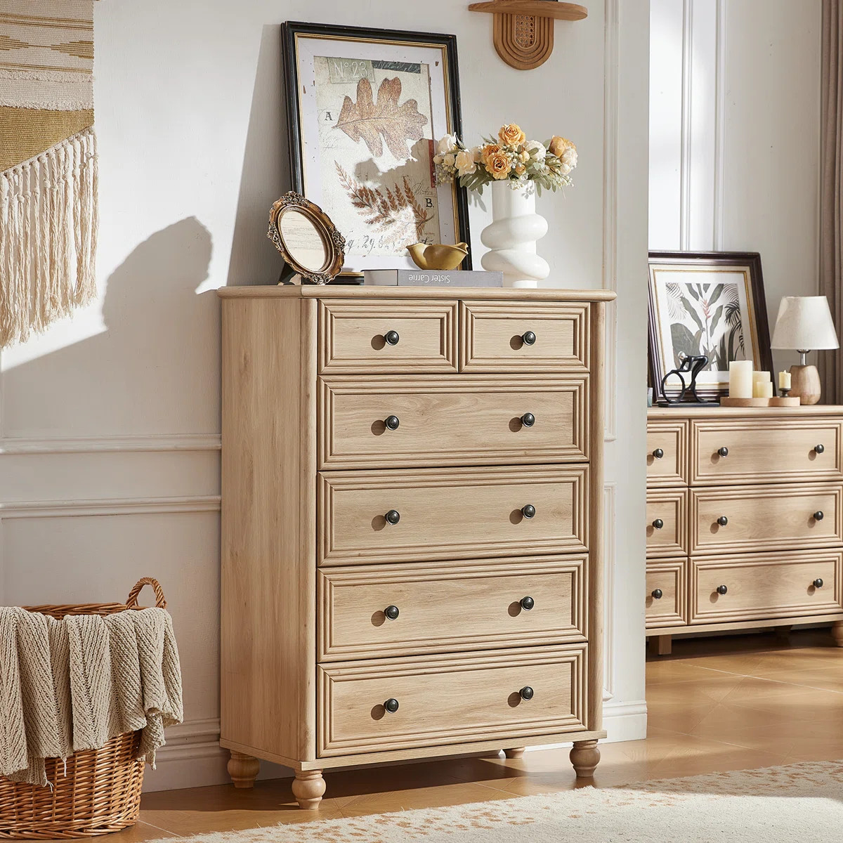 Farmhouse 6 Drawer Dresser, Chest Of Drawers For Bedroom, 43.5" Tall Dresser With Roman Column An... | Wayfair North America