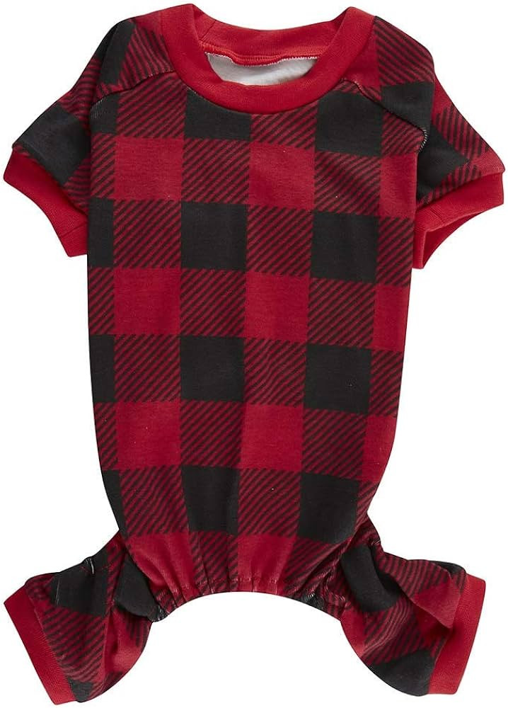 Red Plaid Christmas Clothes for Dogs Baffulo Pajamas Onesie PJS for Pet Back Length 12" Small | Amazon (US)