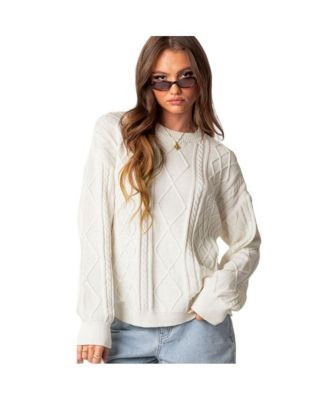 Edikted Women's Jessy Cable Knit Oversized Sweater - Cream | Macy's