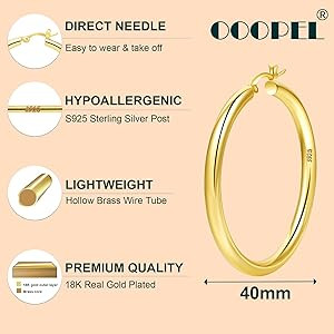 4mm Thick Gold Chunky Earrings Steling Silver Post Hoops Earrings For Women Hollow Tube Hoops Ear... | Amazon (US)