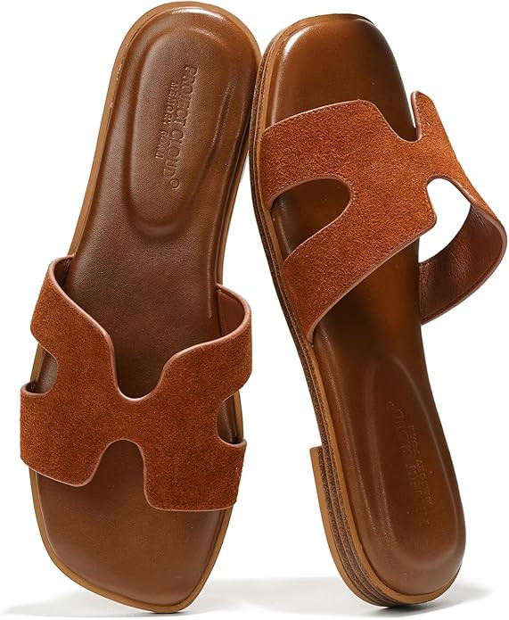 Project Cloud Flat Sandals for Women - Leather Womens Sandals with Memory Foam Insole - Slip-on S... | Amazon (CA)