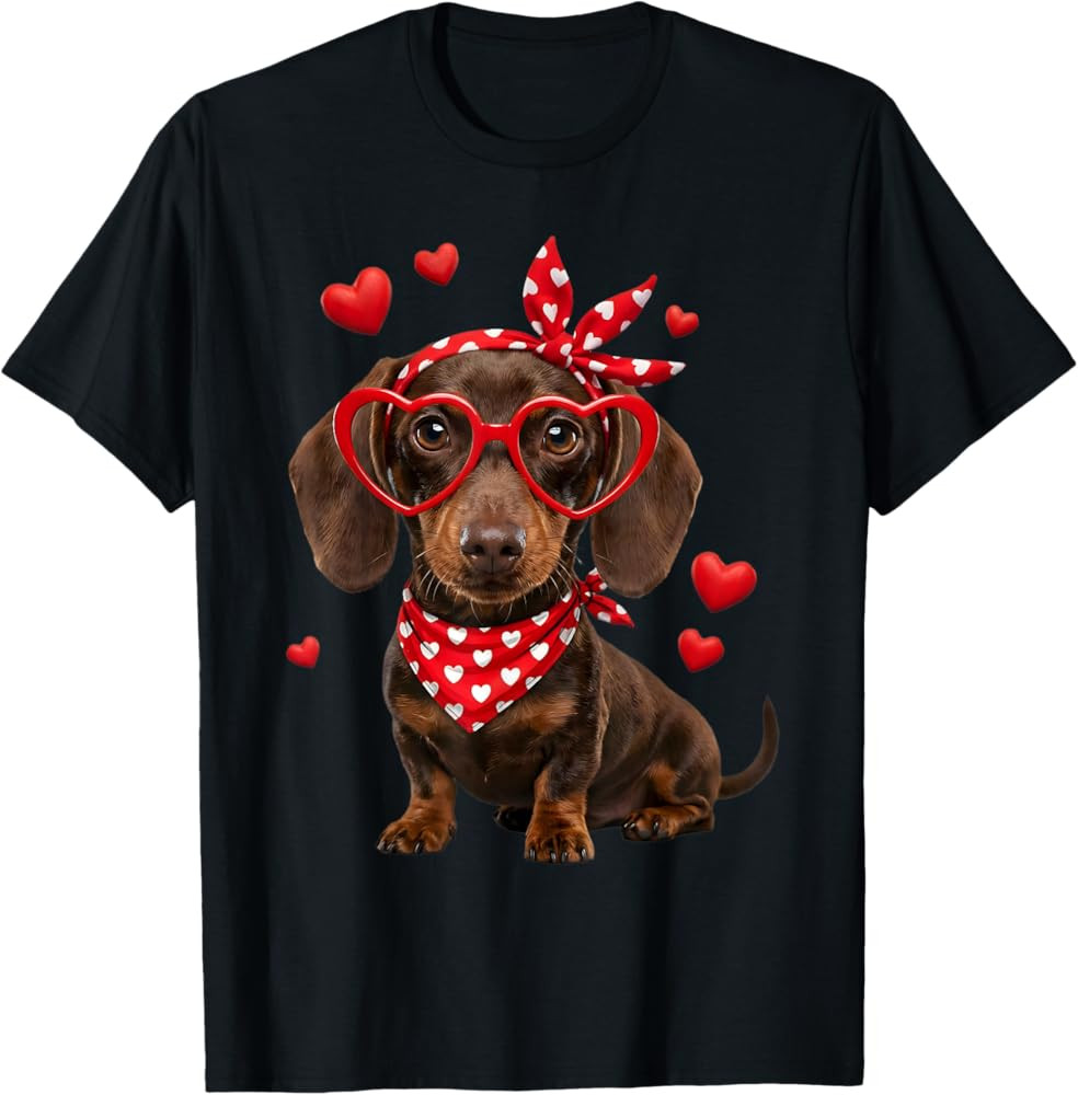 Dachshund Valentines Day Wiener Dog Lover Weenie Heart T-Shirt | Amazon (US)