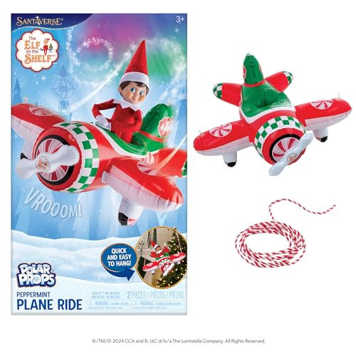 The Elf on the Shelf Polar Props Peppermint Plane Ride - Official Plane for Your Scout Elves - Includes Inflatable Plane and Cable - Scout Elf Not Included | Amazon (US)