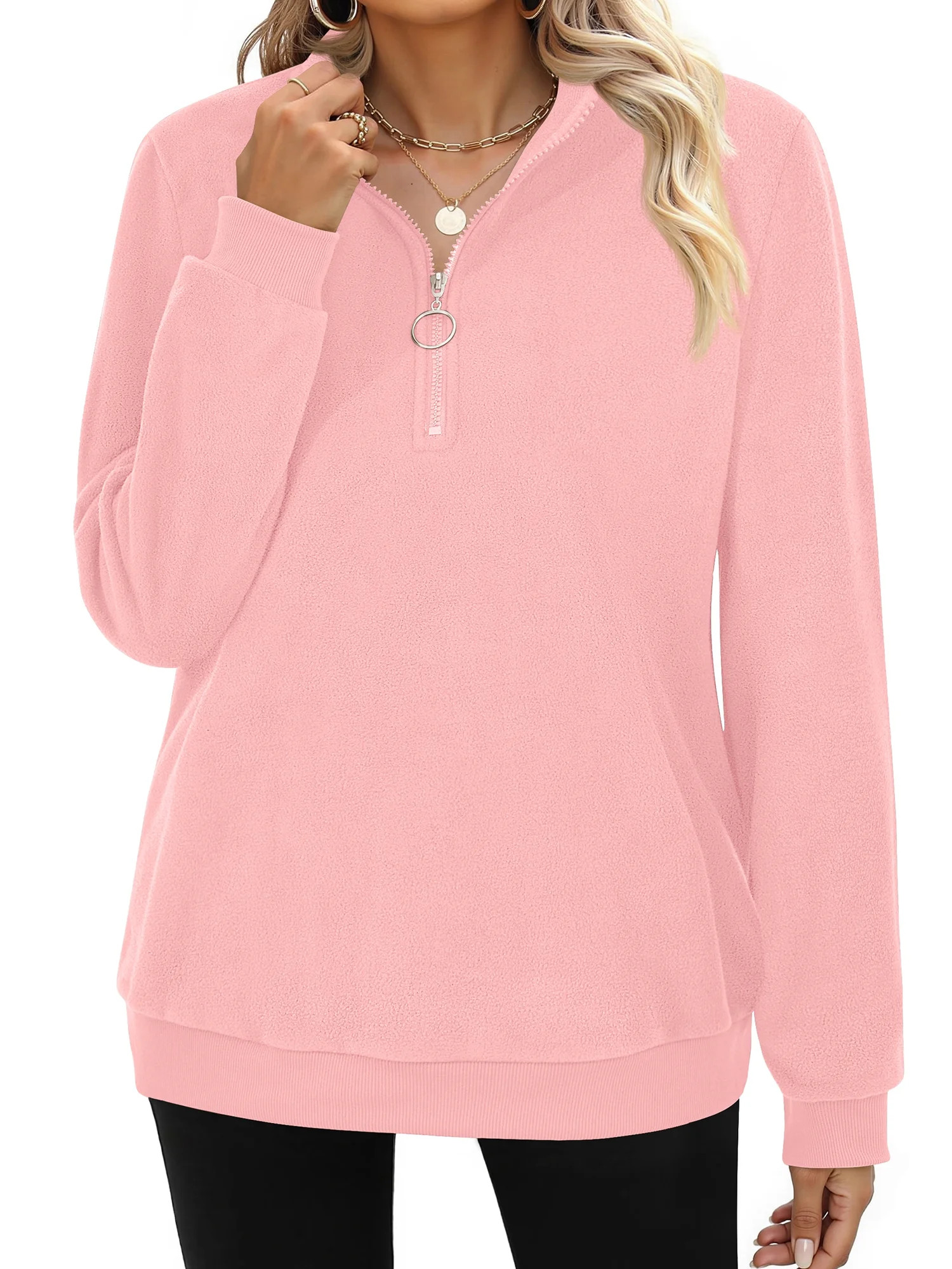 MOSHU Polar Fleece Sweatshirts for Women Quarter Zip Long Sleeve Tops Pullover Womens Sweatshirts | Walmart (US)