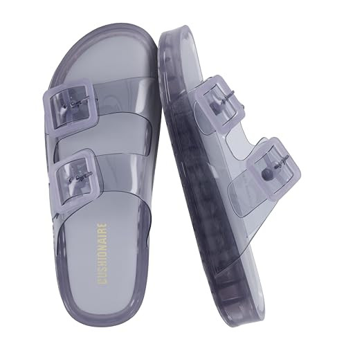 CUSHIONAIRE Pool Slides for Women Waterproof Double Buckle Adjustable Slip-On Womens Sandals for Beach Shower Casual Wear, Blue 5 | Amazon (US)