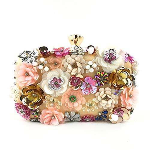 Lanpet Women Clutches Flower Evening Handbag Chain Strap Shoulder Bag Gold | Amazon (US)