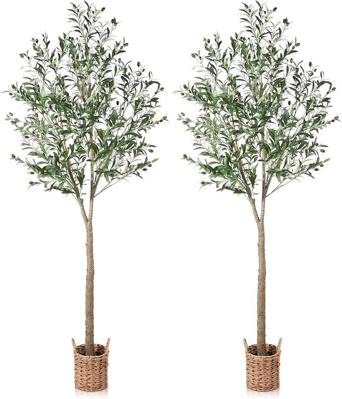 SOGUYI Artificial Olive Tree 7ft Tall Fake Plant, Faux Olive Tree Topiary Silk Trees with Handmad... | Amazon (US)