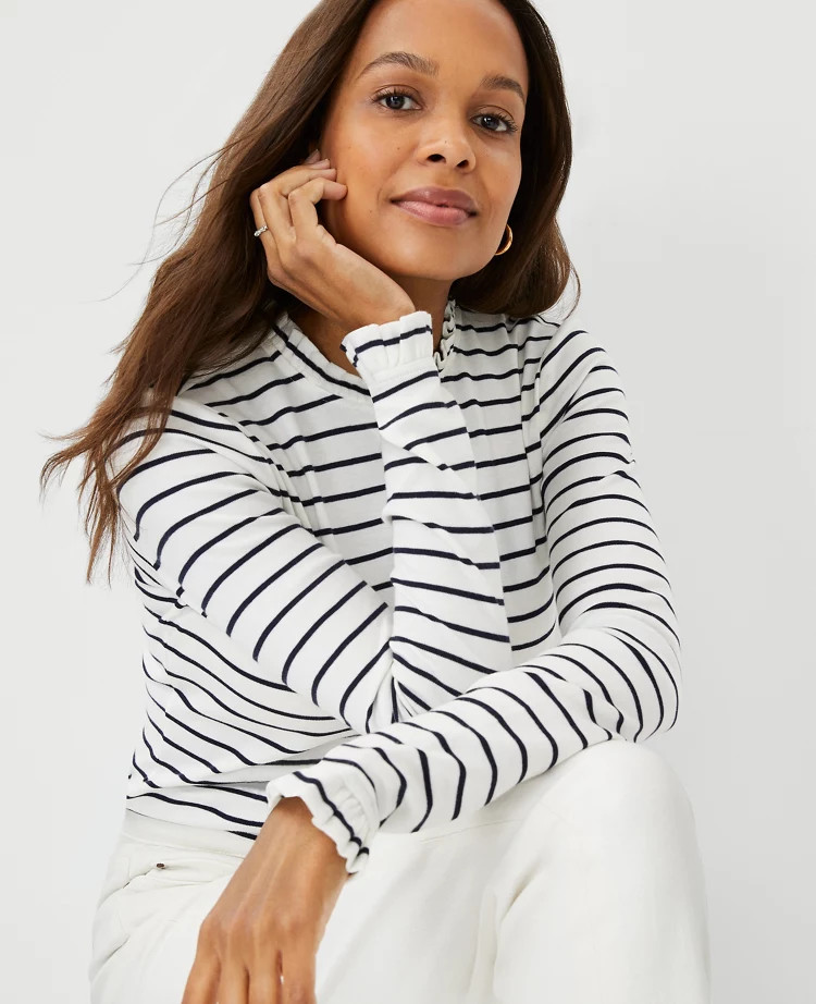 Striped Ruffle Trim Top | Ann Taylor (US)