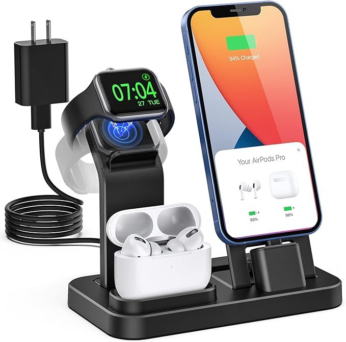 Tinetton 3 in 1 Charging Station Compatible with Apple Watch iPhone AirPods with 10W Adapter | Amazon (US)