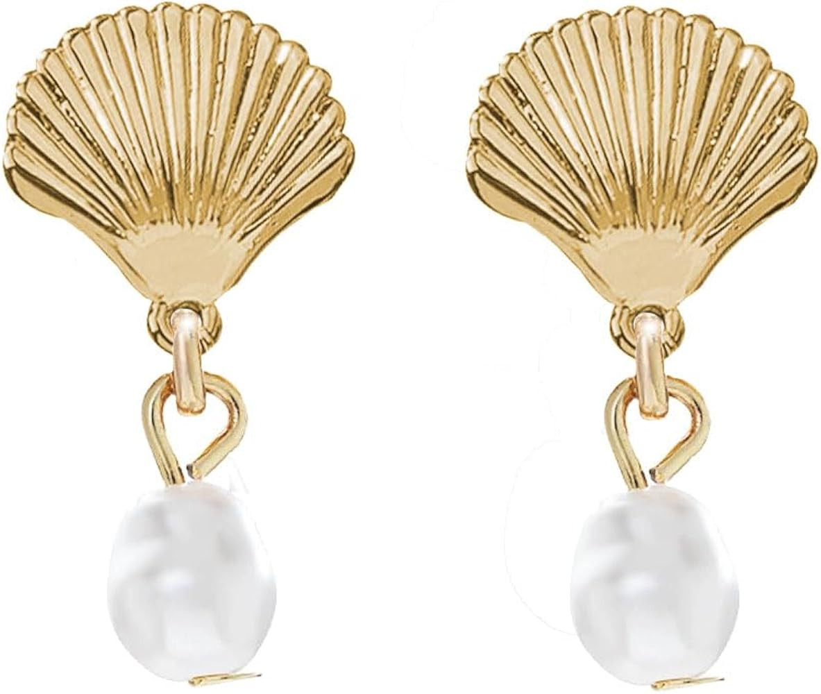 Gold Shell Drop Earrings for Women Baroque Pearl Seashell Starfish Dangle Earrings Ocean Beach Ea... | Amazon (US)