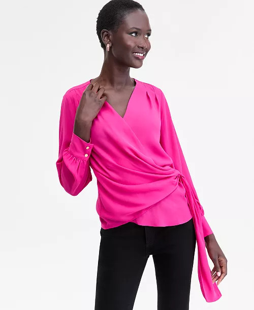 I.N.C. International Concepts Women's Asymmetric-Tie Surplice Top, Macy's Exclusive - Macy's | Macy's
