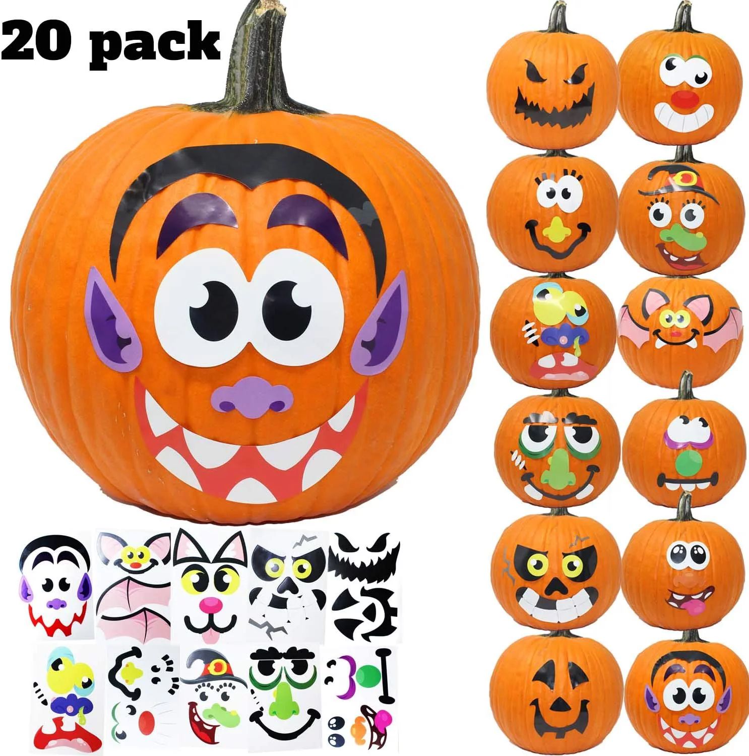 Gold Toy 20 Assorted Pieces Pumpkin Decorating Craft Kit Stickers in 12 Designs Halloween Party Supp | Walmart (US)