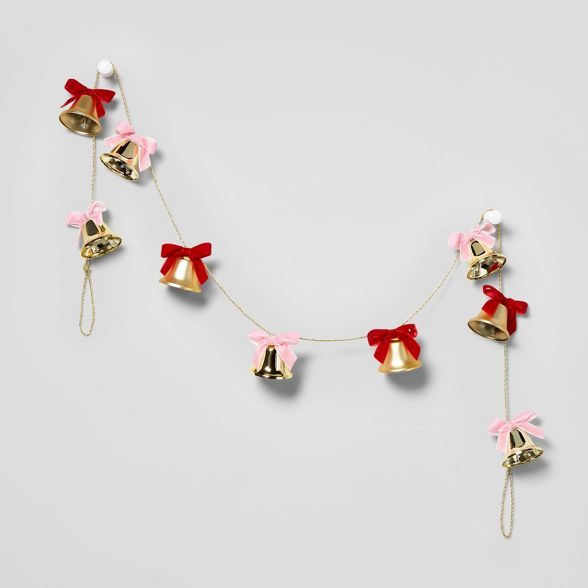6ft Metal Gold Jingle Bells Garland Red/Pink - Wondershop&#8482; | Target