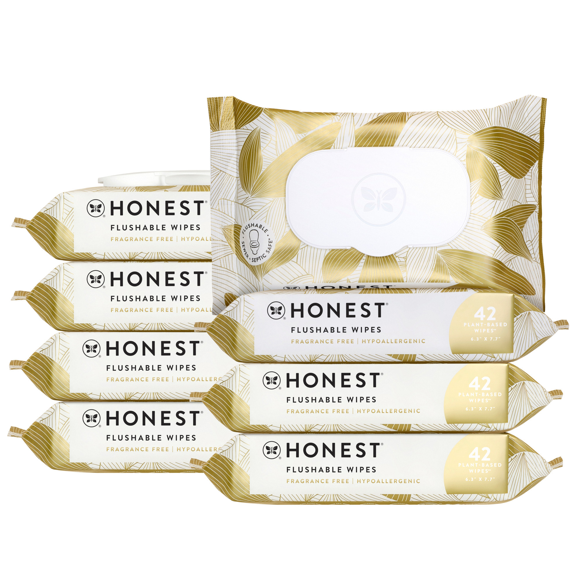 Honest Flushable Wipes, Gilded Wings, 336 Count, Hypoallergenic, Plant-Based, For Sensitive Skin | The Honest Company